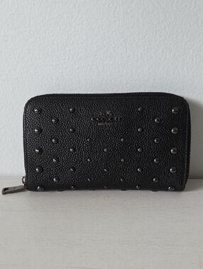 Coach Swagger Black Studded Large Zip-Around Wallet
